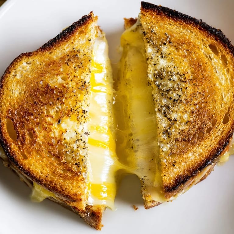 Melting cheddar and fragrant truffle oil over a rich Truffle Oil Grilled Cheese sandwich.