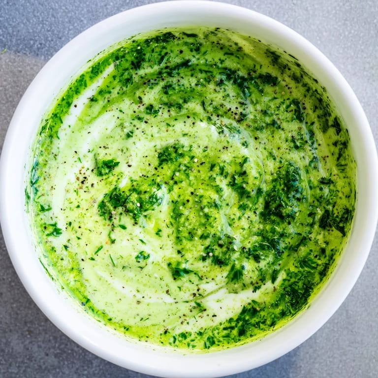 A bright, flavorful photo features the classic Green Goddess Dressing, showcasing its creamy texture in a bowl.