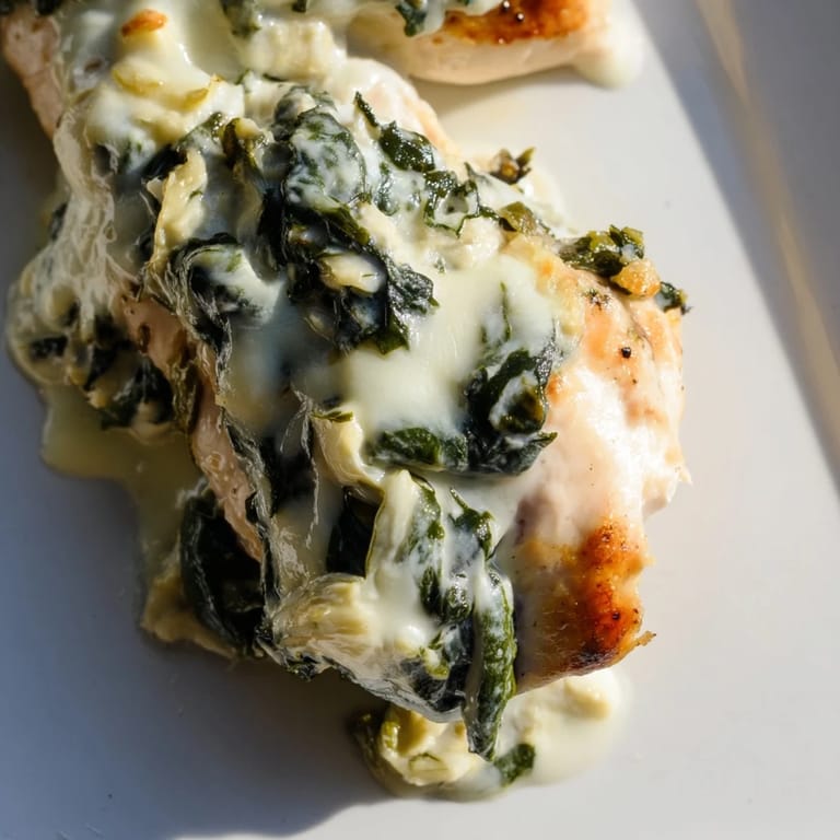 This comforting Spinach & Artichoke Chicken Bake is ready for a weeknight dinner.