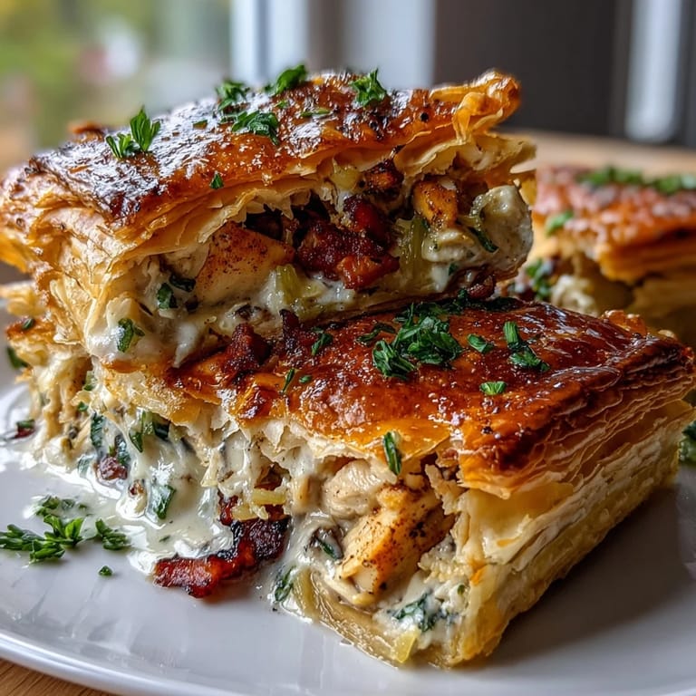 Savory Chicken and Leek Pie, a comforting dish with tender chicken and leeks.