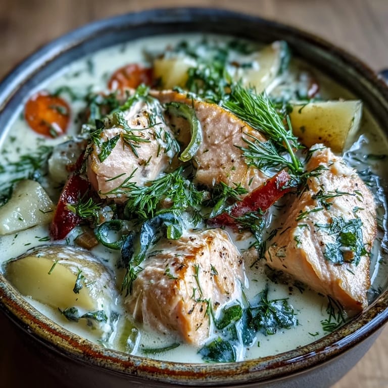 Hearty Finnish Salmon Soup, showcasing flaky salmon in a rich, comforting broth.