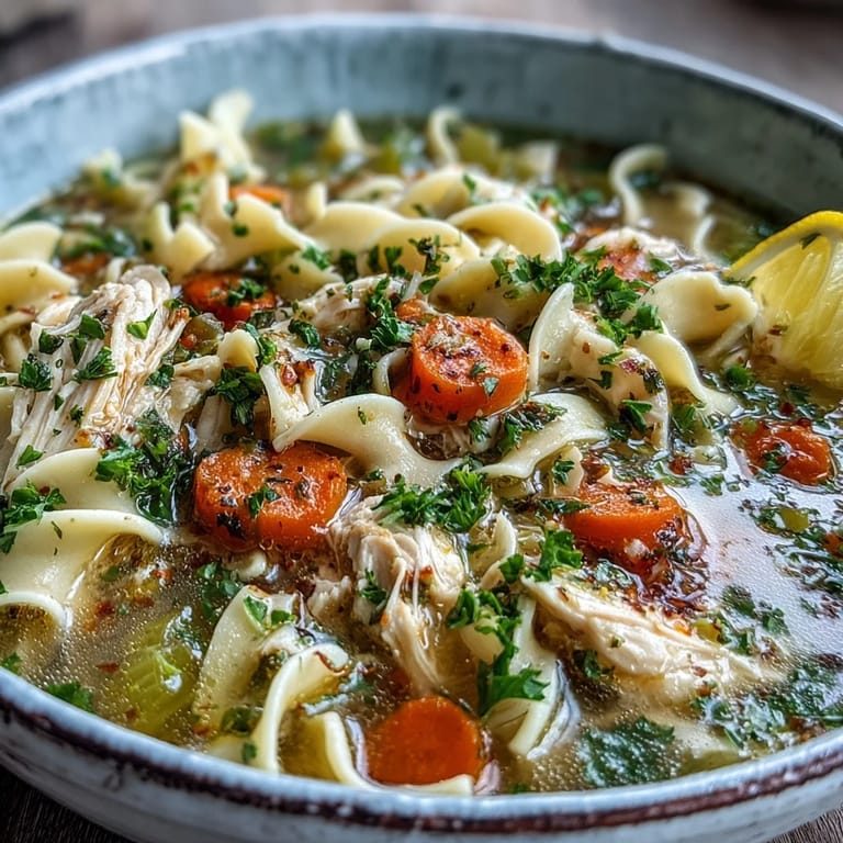 Savory Chicken and Noodle Soup, bursting with flavor and wholesome ingredients.
