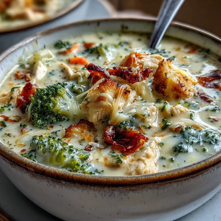Delicious Best Chicken Broccoli Cheddar Soup, a warm bowl perfect for dinner.