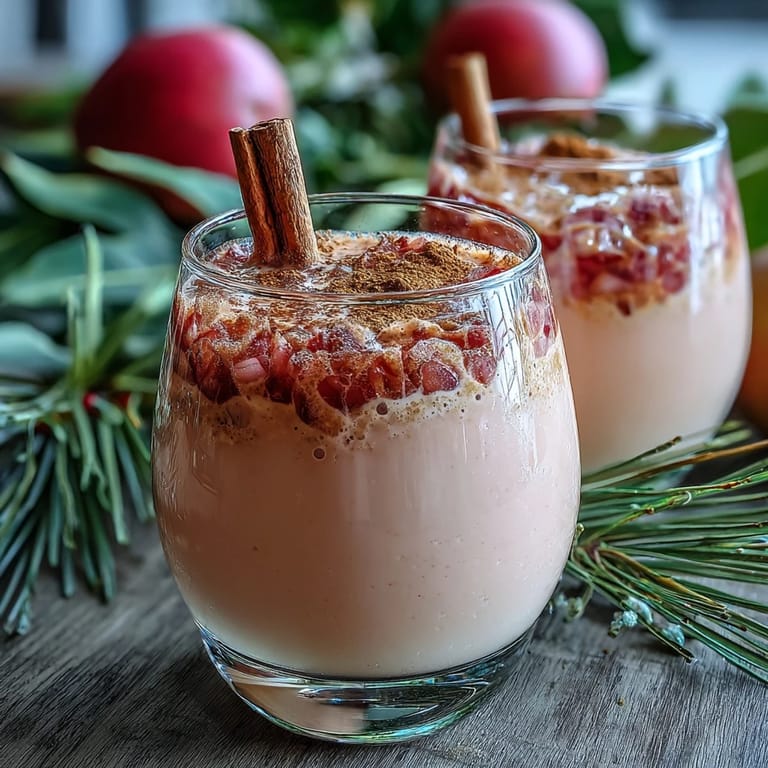 Guava Coquito served in small glasses, topped with a sprinkle of ground cinnamon, a Puerto Rican holiday treat.
