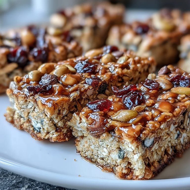 Chewy granola bars sweetened with honey and loaded with oats, seeds, and dried fruit—ideal for school lunches or travel.