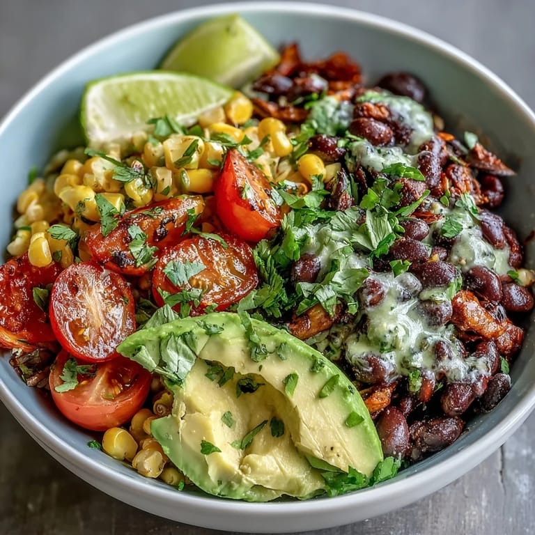 Hearty vegan taco bowl overflowing with seasoned beans and vibrant toppings.